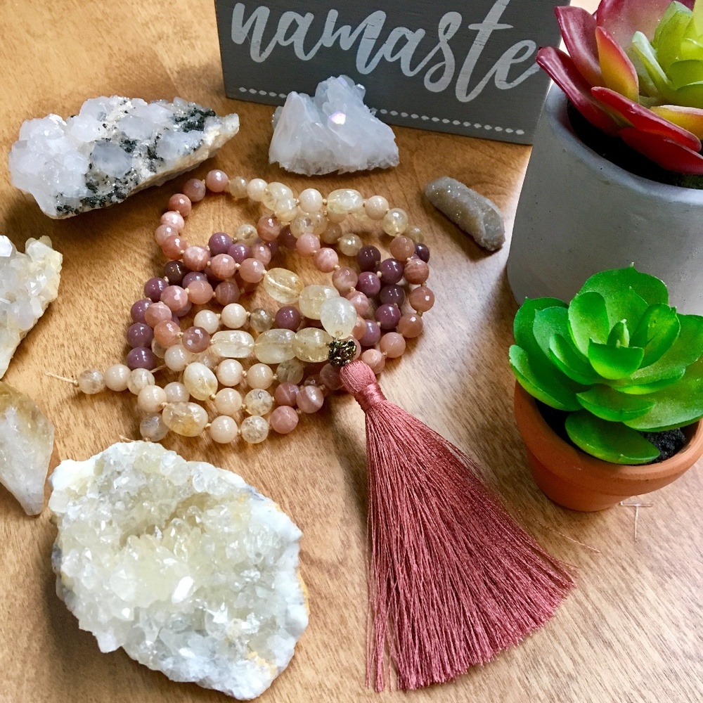 Handmade 108 Bead Mala Necklace, Yoga & Crystals